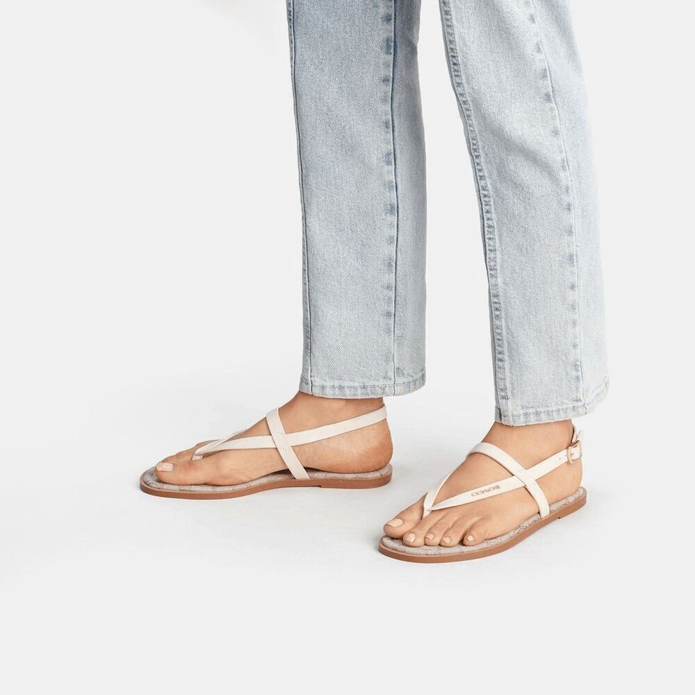 Coach Women's Josie Leather Sandals - Chalk/Stone 10B - Picture 12 of 13